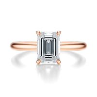 Signature Hidden Halo Emerald Engagement Ring - Rose Gold Polished Band - Front View