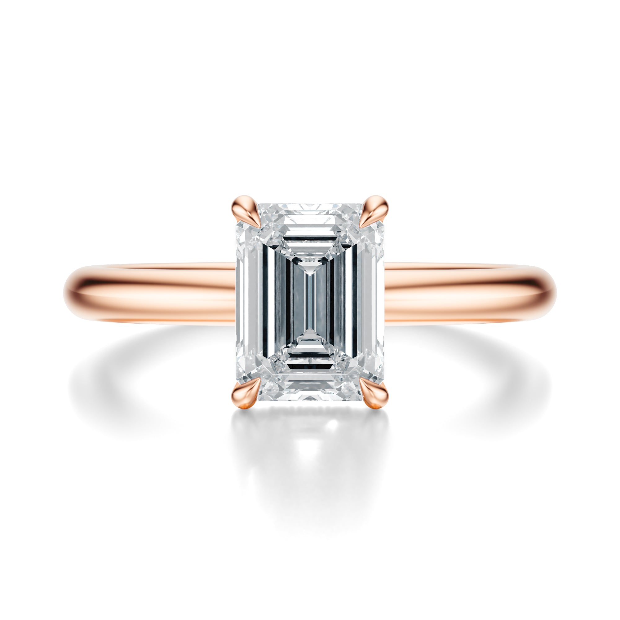 Signature Hidden Halo Emerald Engagement Ring - Rose Gold Polished Band - Front View