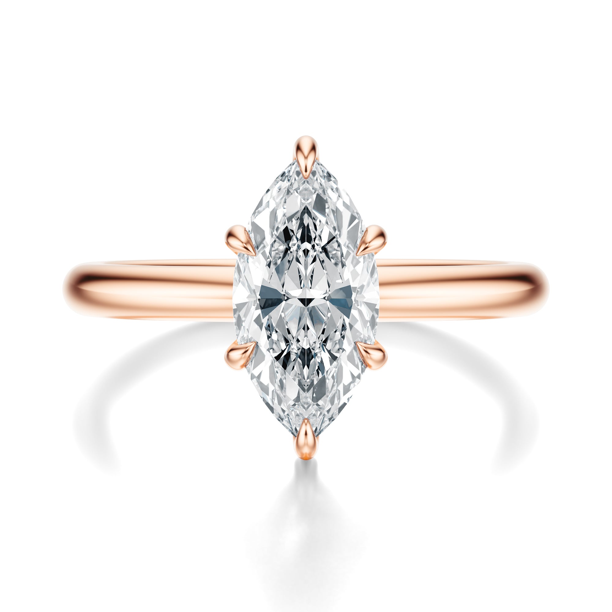 Signature Hidden Halo Marquise Engagement Ring - Rose Gold Polished Band - Front View