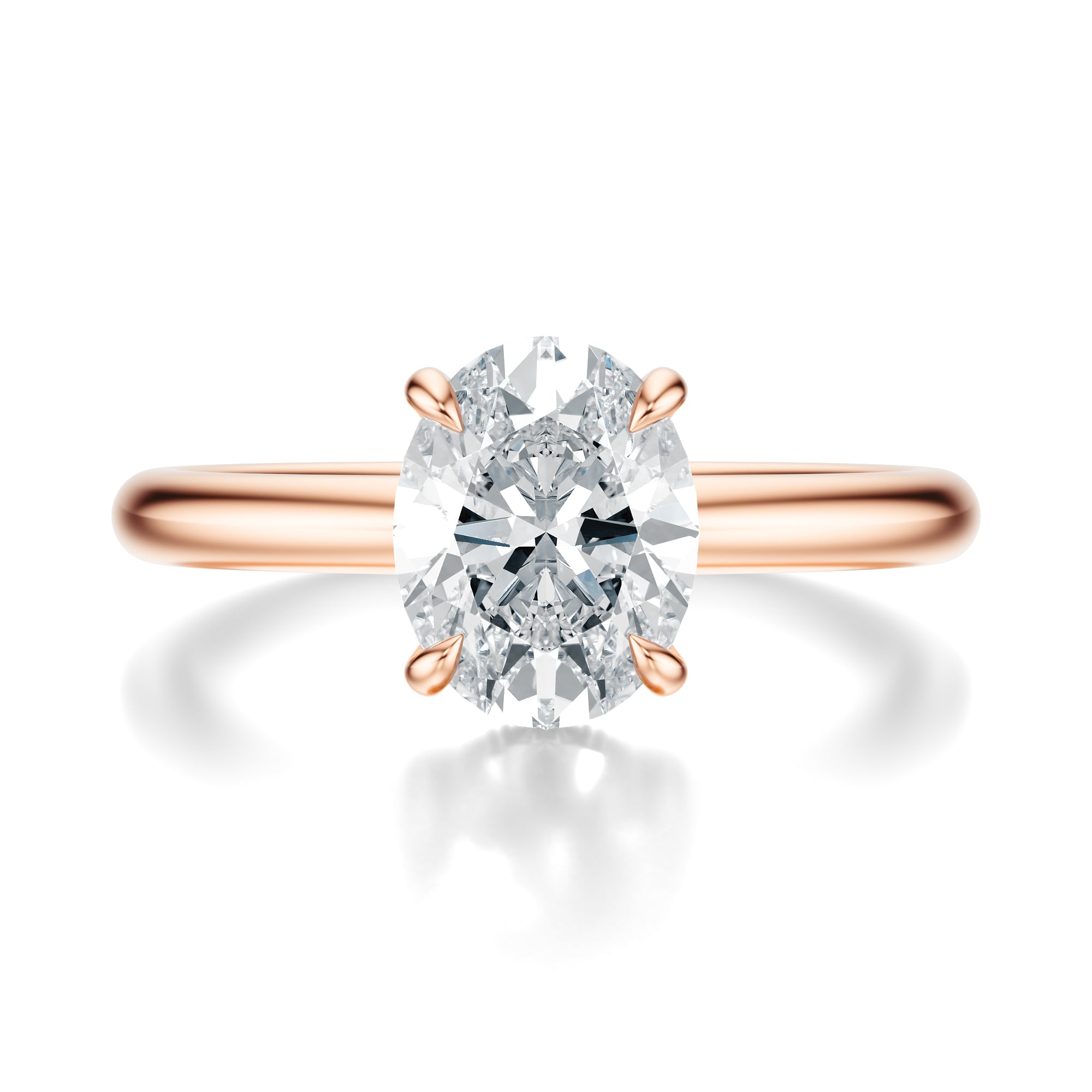 Signature Hidden Halo Oval Engagement Ring - Rose Gold Polished Band - Front View
