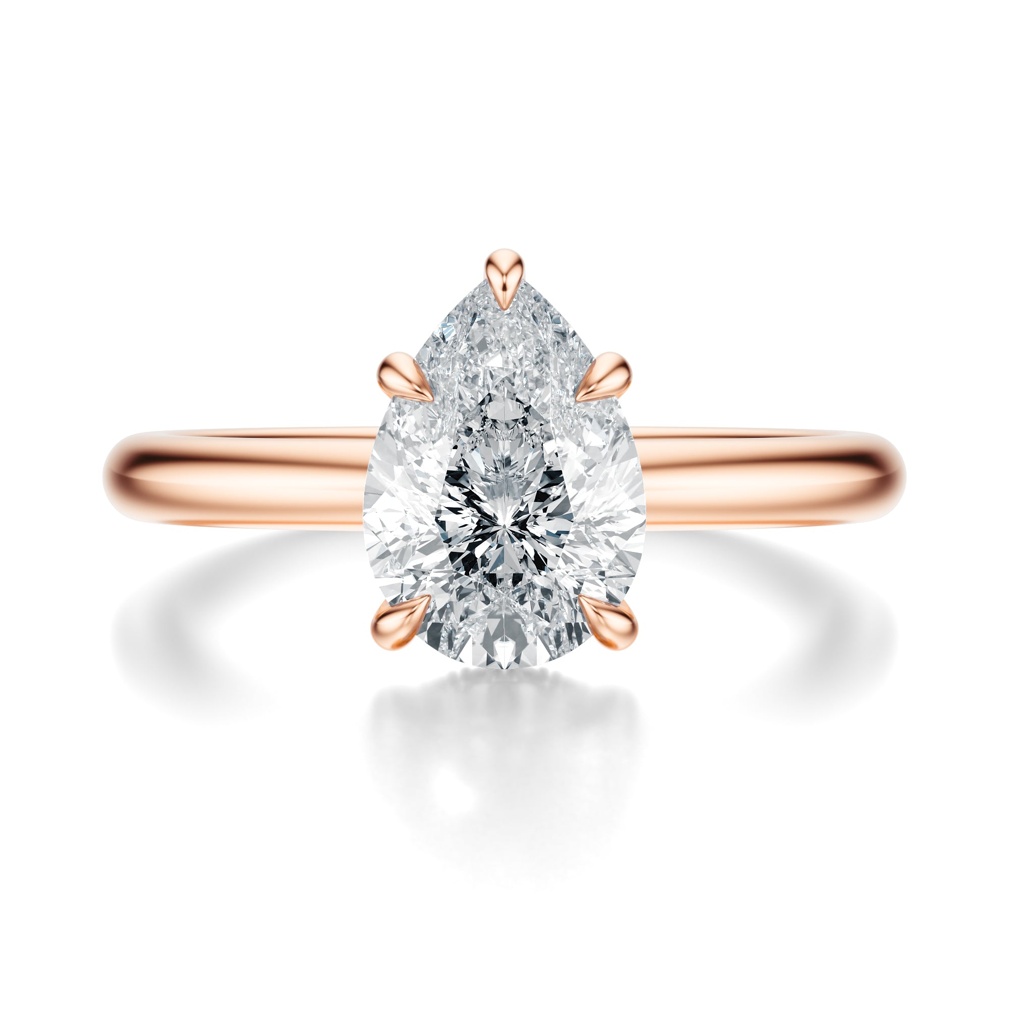 Signature Hidden Halo Pear Engagement Ring - Rose Gold Polished Band - Front View