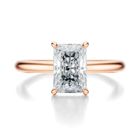 Signature Hidden Halo Radiant Engagement Ring - Rose Gold Polished Band - Front View