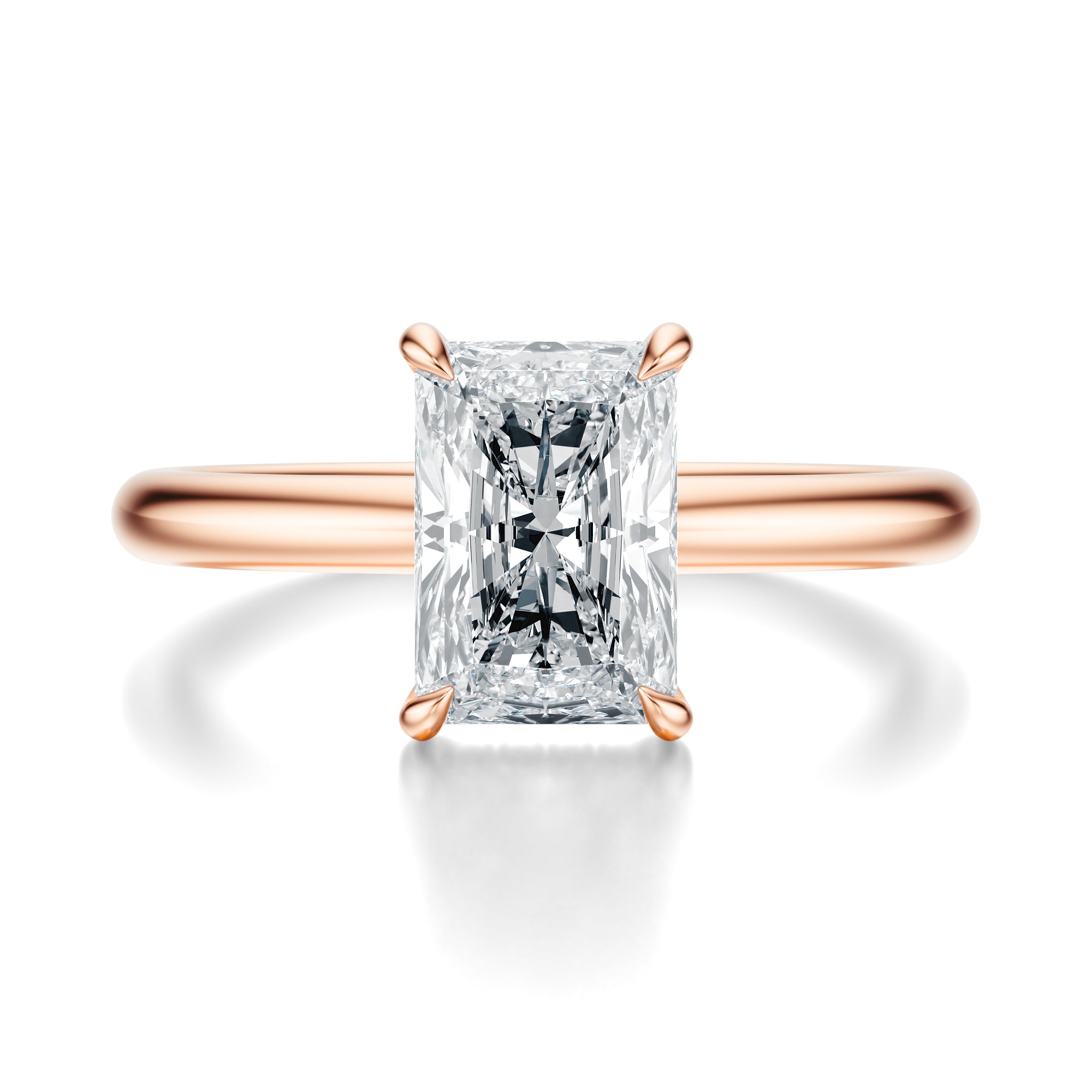 Signature Hidden Halo Radiant Engagement Ring - Rose Gold Polished Band - Front View