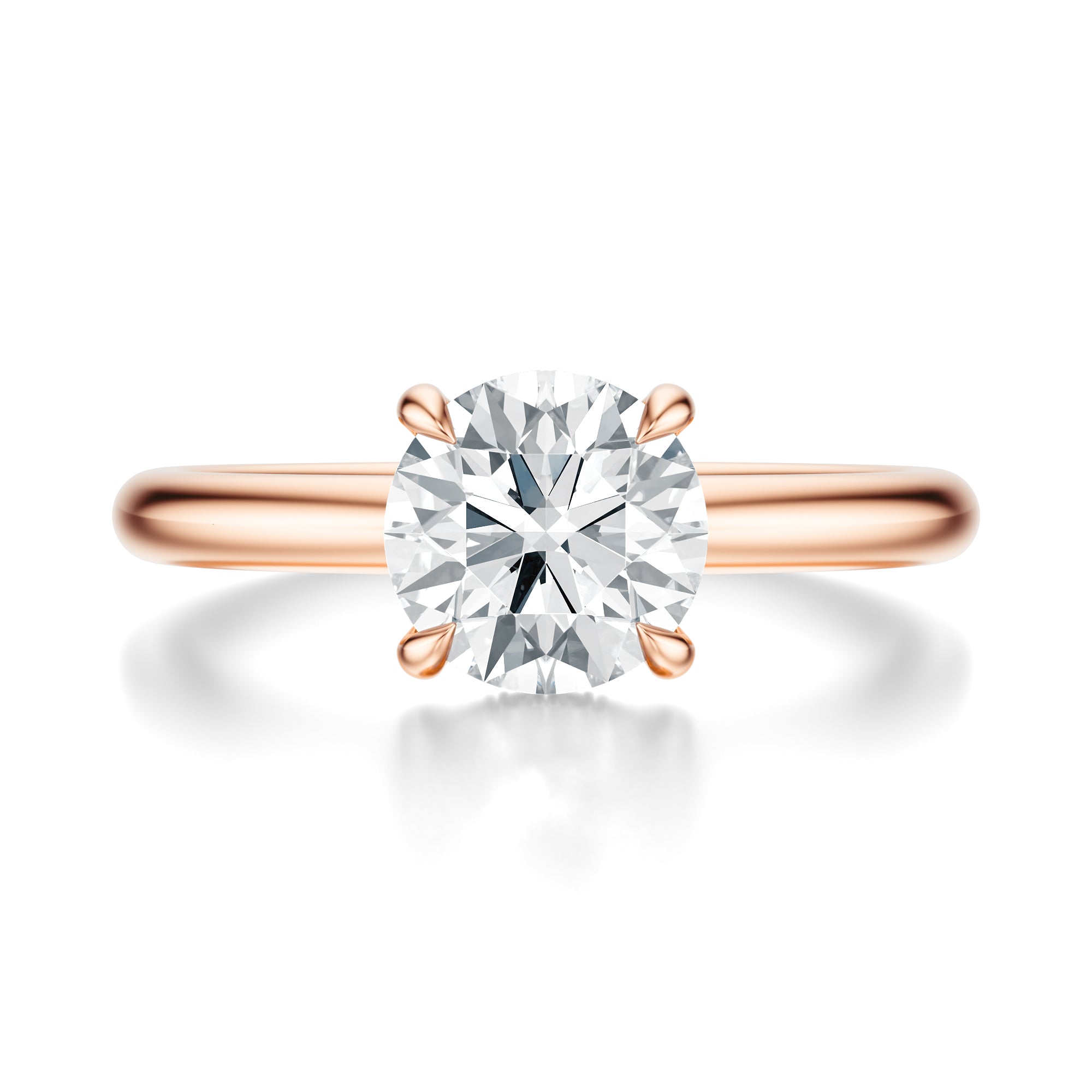 Signature Hidden Halo Round Engagement Ring - Rose Gold Polished Band - Front View