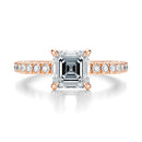 Signature Solitaire Asscher Engagement Ring - Rose Gold Pavé Band - Front View
