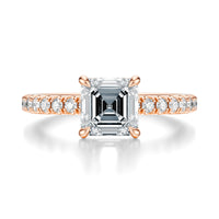 Signature Solitaire Asscher Engagement Ring - Rose Gold Pavé Band - Front View