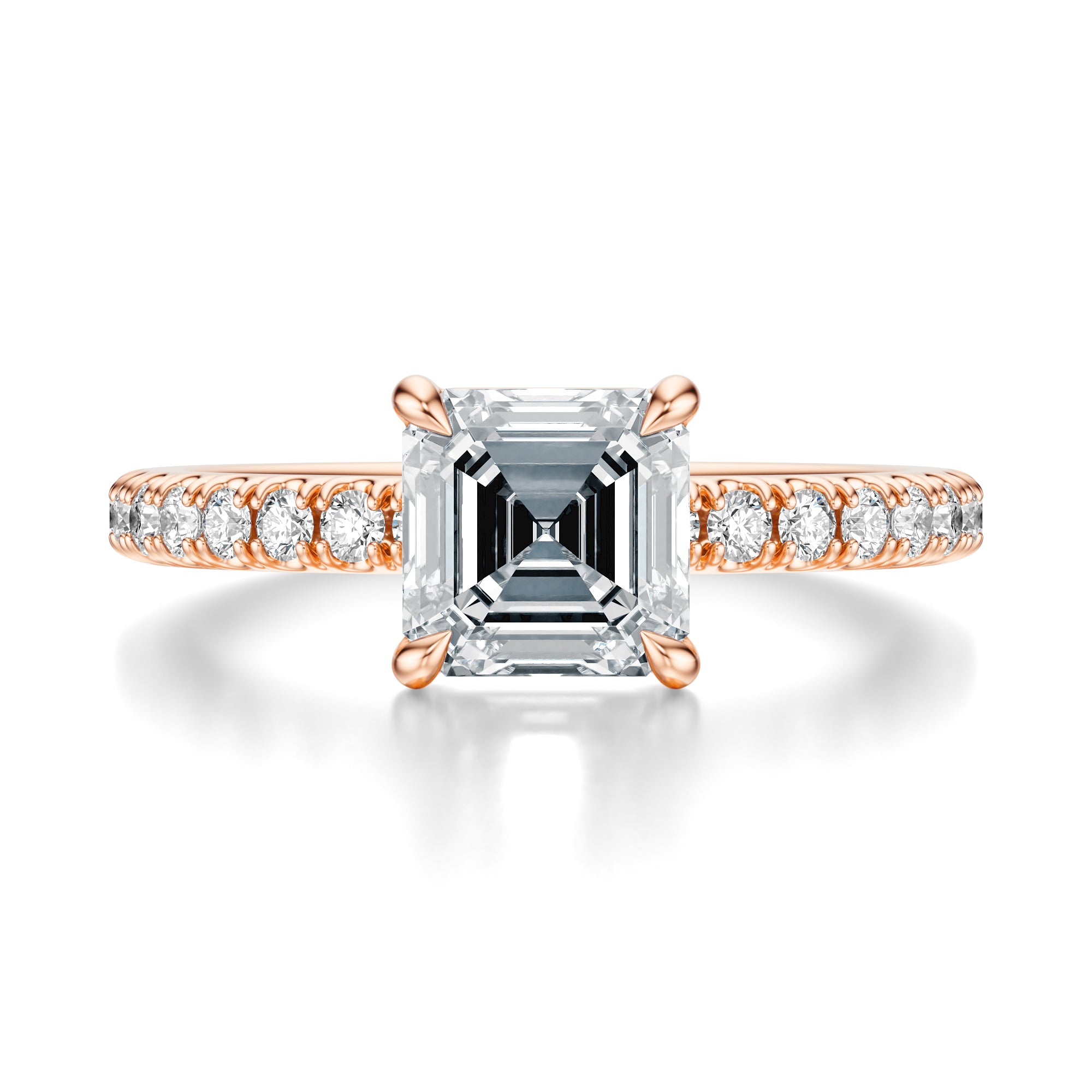 Signature Solitaire Asscher Engagement Ring - Rose Gold Pavé Band - Front View
