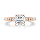 Signature Solitaire Cushion Engagement Ring - Rose Gold Pavé Band - Front View