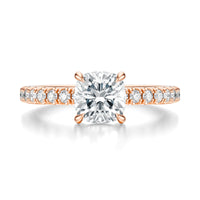 Signature Solitaire Cushion Engagement Ring - Rose Gold Pavé Band - Front View
