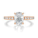 Signature Solitaire Elongated Cushion Engagement Ring - Rose Gold Pavé Band - Front View