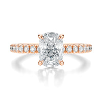 Signature Solitaire Elongated Cushion Engagement Ring - Rose Gold Pavé Band - Front View