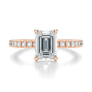 Signature Solitaire Emerald Engagement Ring - Rose Gold Pavé Band - Front View