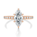Signature Solitaire Marquise Engagement Ring - Rose Gold Pavé Band - Front View