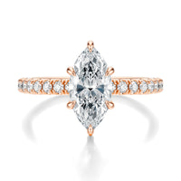 Signature Solitaire Marquise Engagement Ring - Rose Gold Pavé Band - Front View