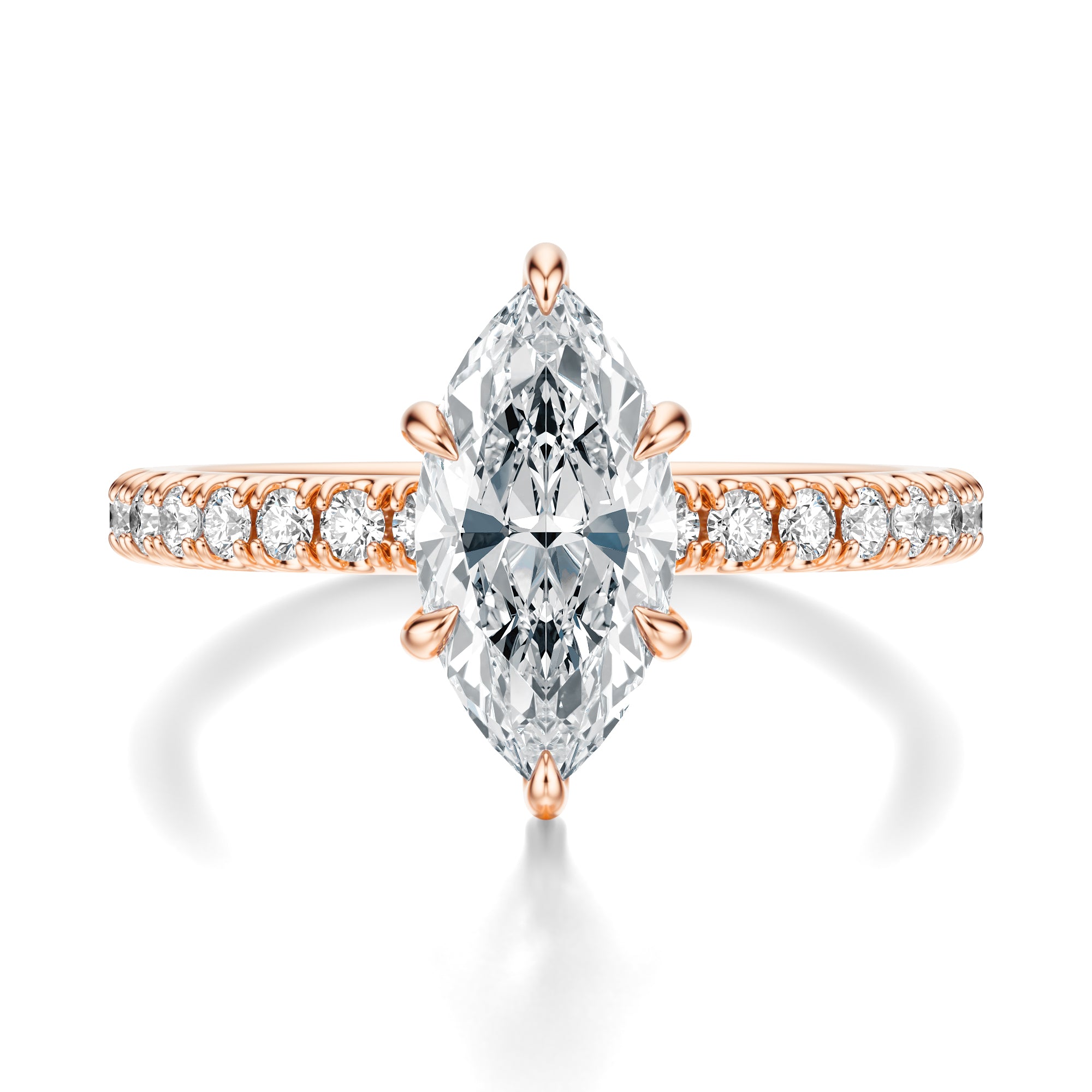 Signature Solitaire Marquise Engagement Ring - Rose Gold Pavé Band - Front View