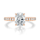 Signature Solitaire Oval Engagement Ring - Rose Gold Pavé Band - Front View