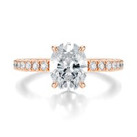 Signature Solitaire Oval Engagement Ring - Rose Gold Pavé Band - Front View