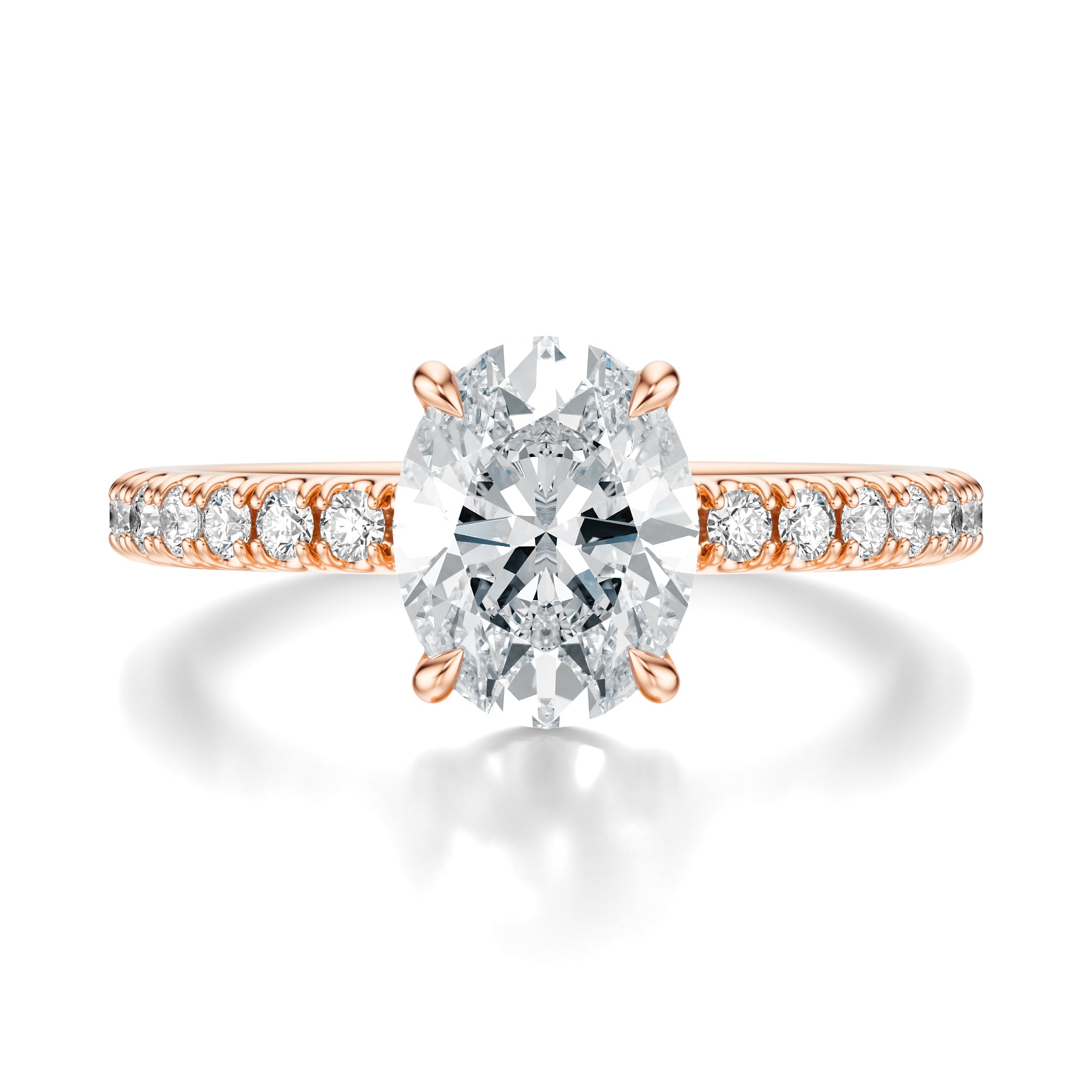 Signature Solitaire Oval Engagement Ring - Rose Gold Pavé Band - Front View