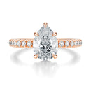 Signature Solitaire Pear Engagement Ring - Rose Gold Pavé Band - Front View