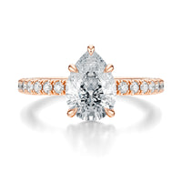 Signature Solitaire Pear Engagement Ring - Rose Gold Pavé Band - Front View