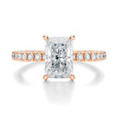 Signature Solitaire Radiant Engagement Ring - Rose Gold Pavé Band - Front View