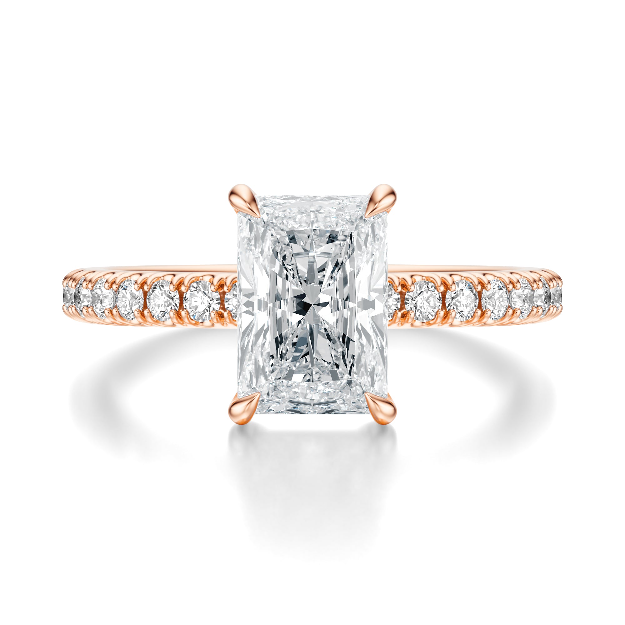 Signature Solitaire Radiant Engagement Ring - Rose Gold Pavé Band - Front View