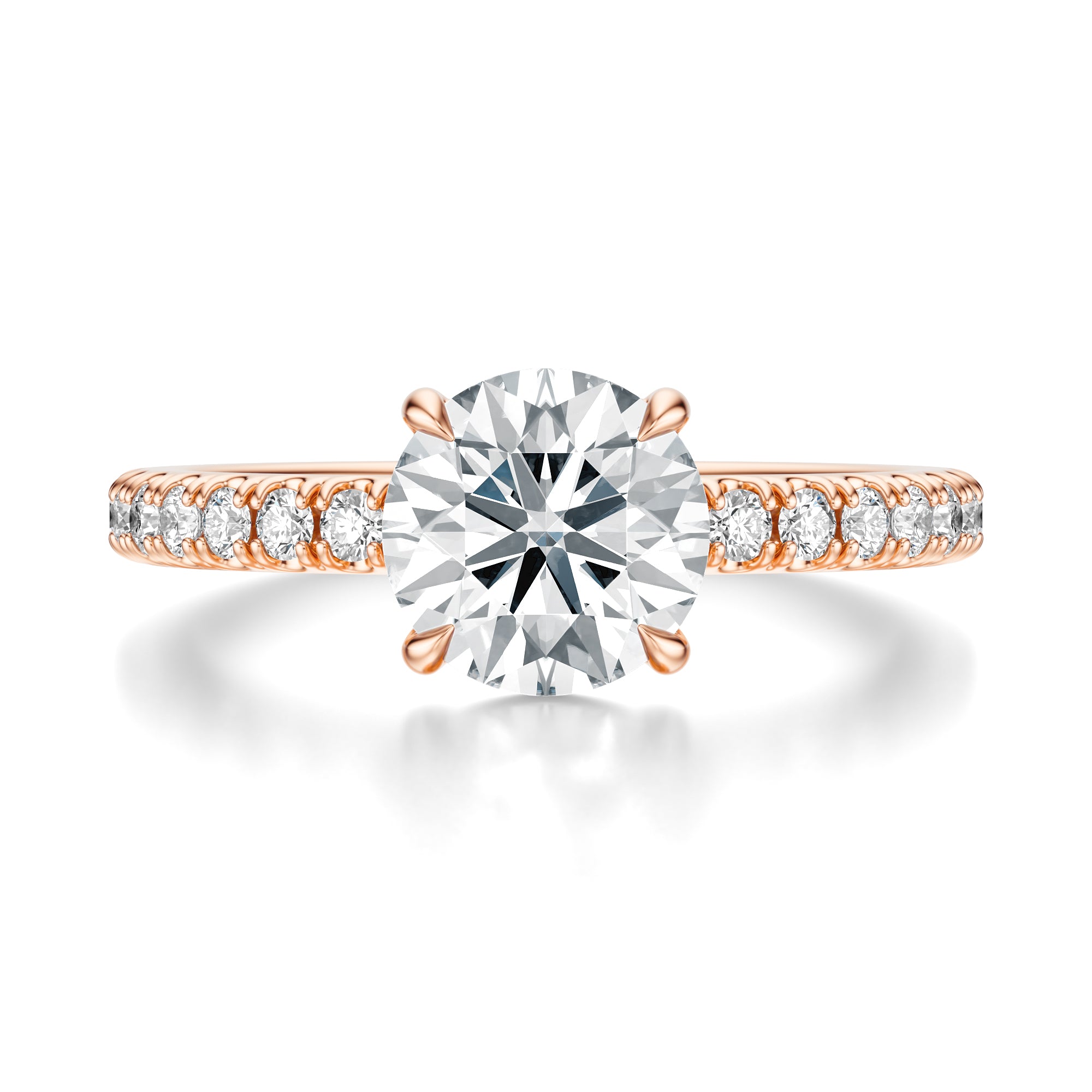 Signature Solitaire Round Engagement Ring - Rose Gold Pavé Band - Front View