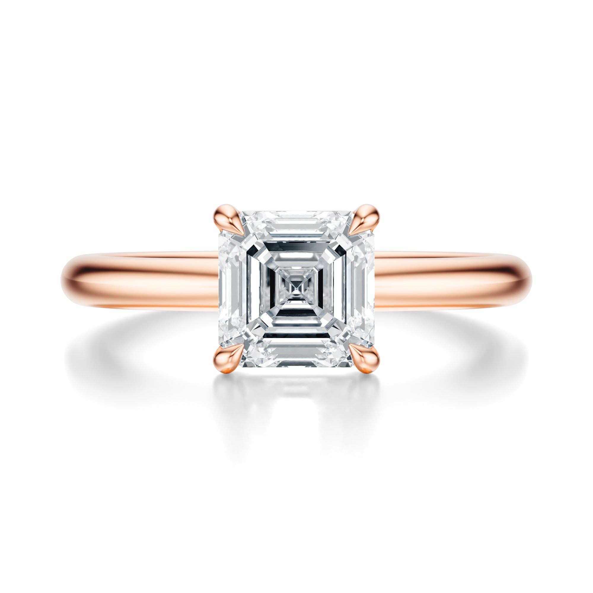 Signature Solitaire Asscher Engagement Ring - Rose Gold Polished Band - Front View