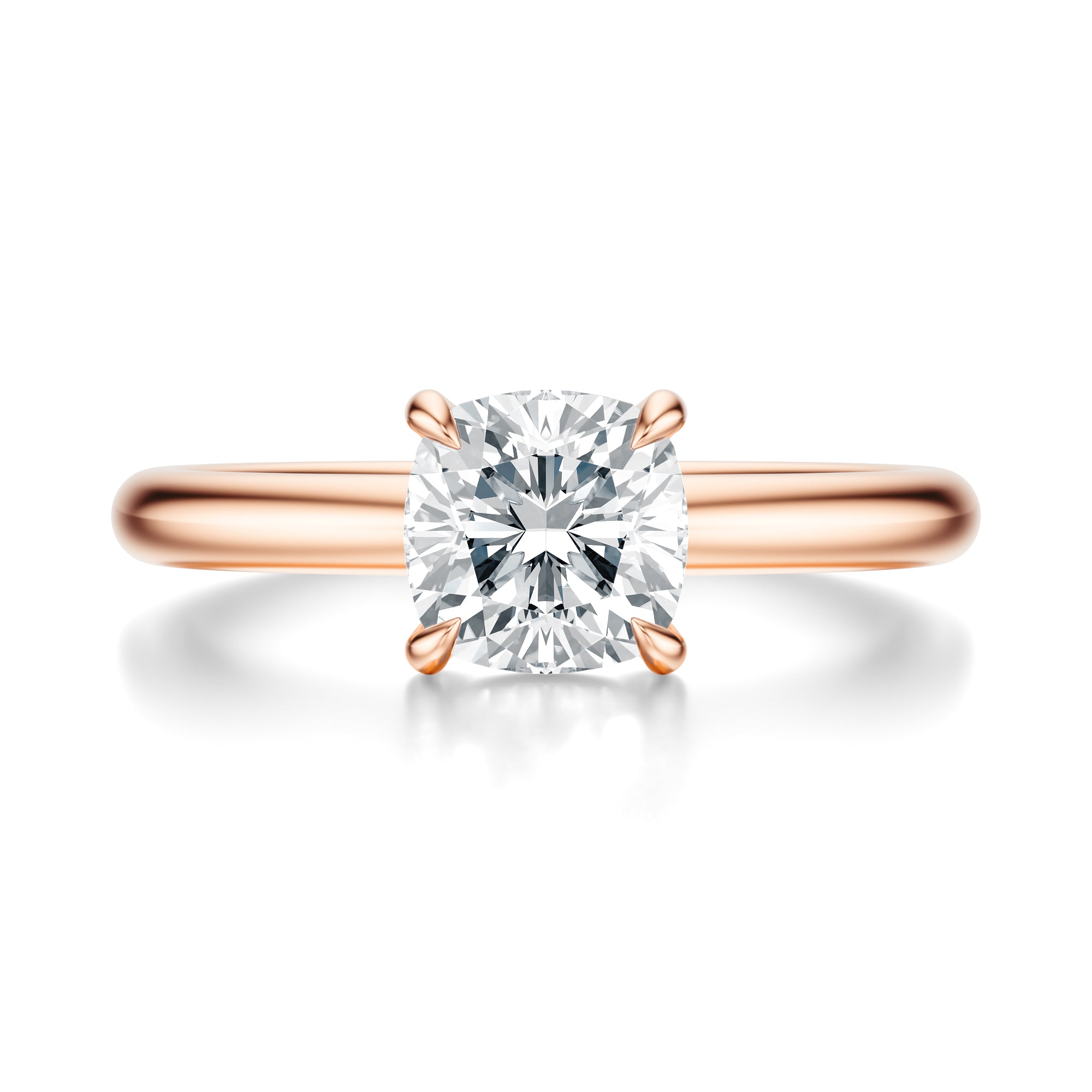 Signature Solitaire Cushion Engagement Ring - Rose Gold Polished Band - Front View