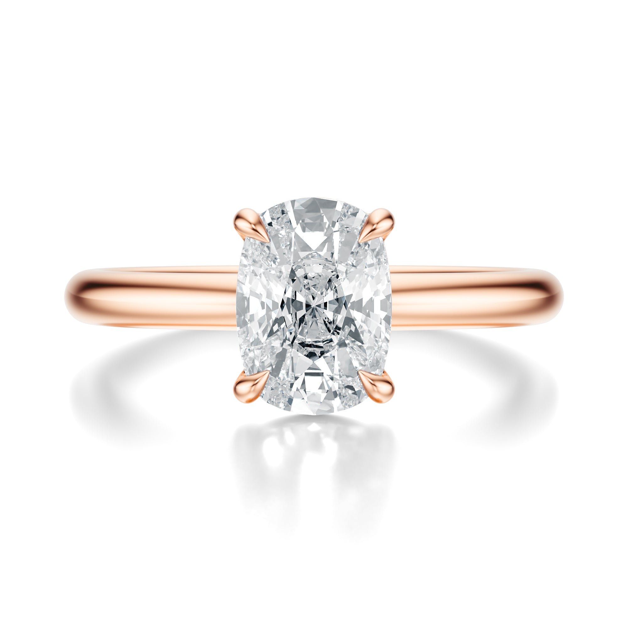 Signature Solitaire Elongated Cushion Engagement Ring - Rose Gold Polished Band - Front View