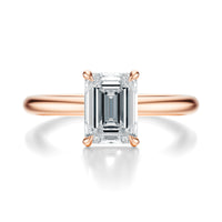 Signature Solitaire Emerald Engagement Ring - Rose Gold Polished Band - Front View