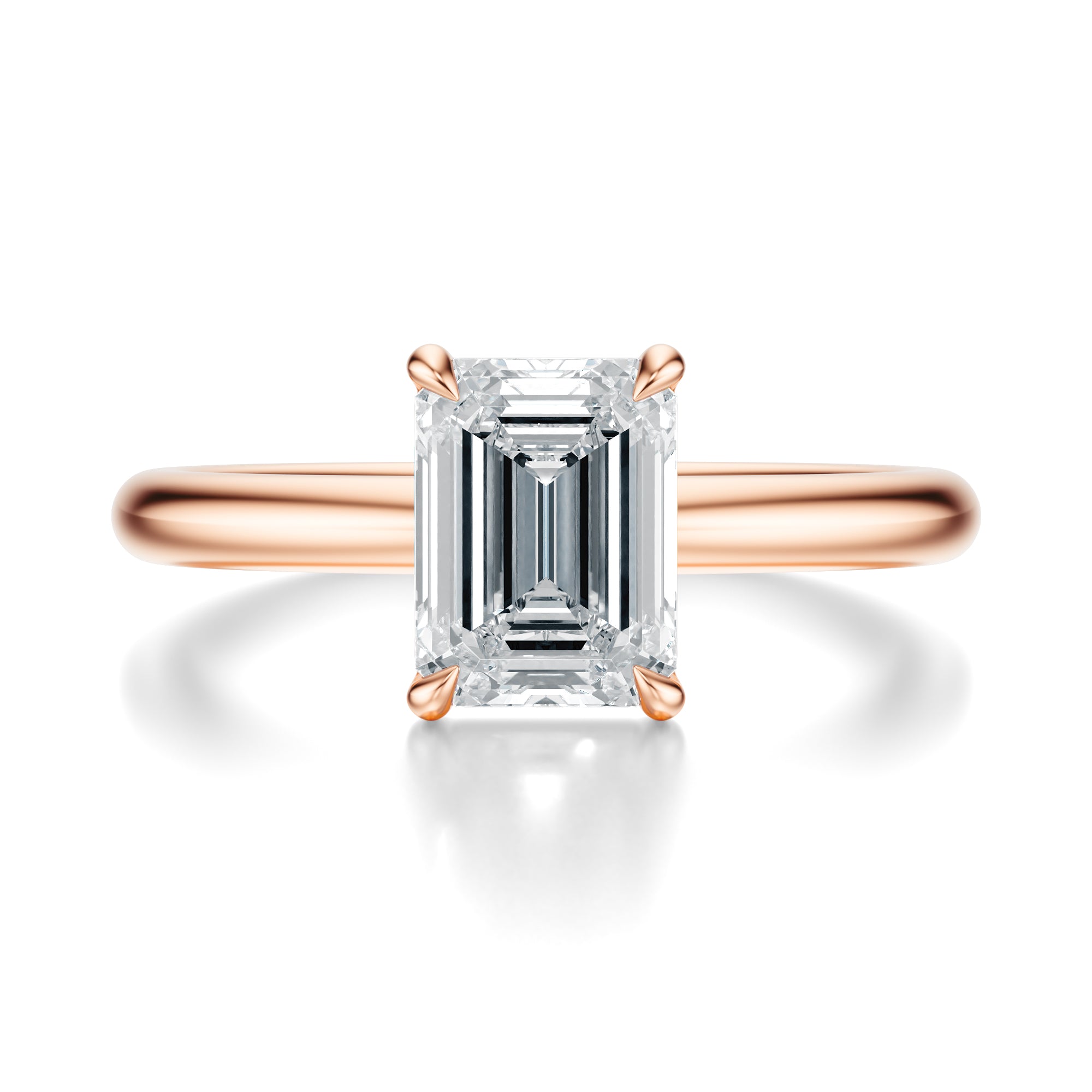 Signature Solitaire Emerald Engagement Ring - Rose Gold Polished Band - Front View
