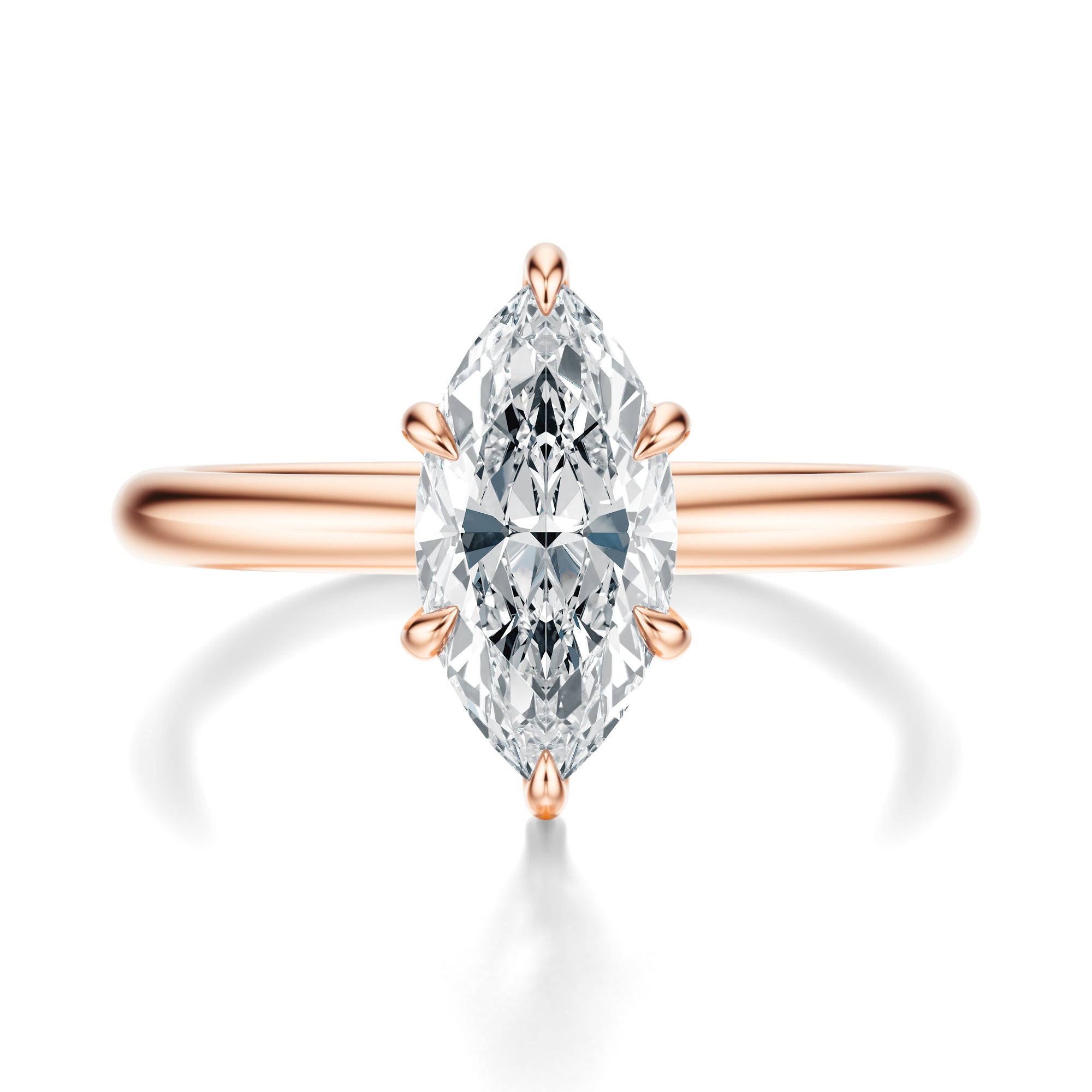 Signature Solitaire Marquise Engagement Ring - Rose Gold Polished Band - Front View