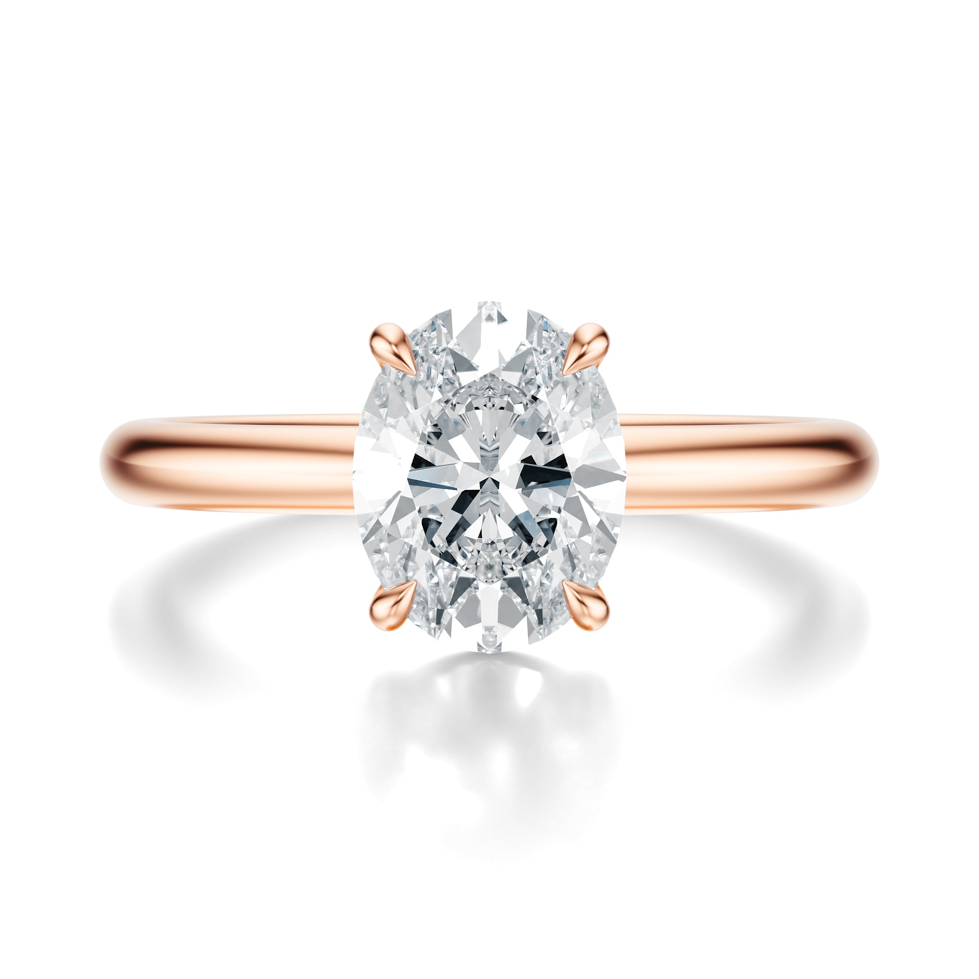 Signature Solitaire Oval Engagement Ring - Rose Gold Polished Band - Front View