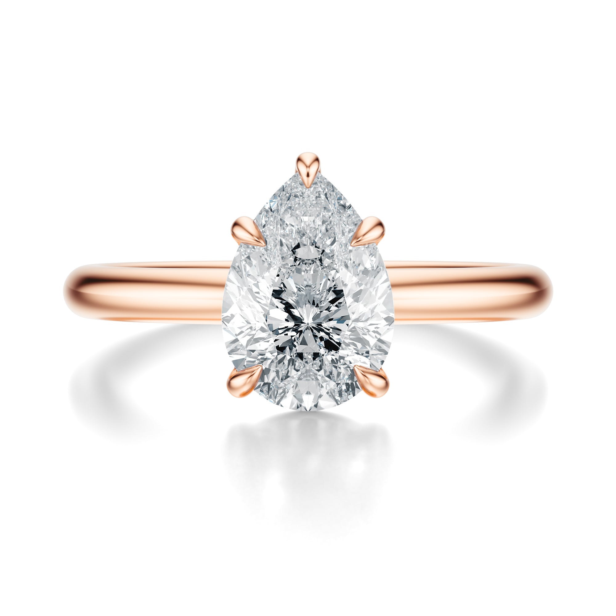 Signature Solitaire Pear Engagement Ring - Rose Gold Polished Band - Front View