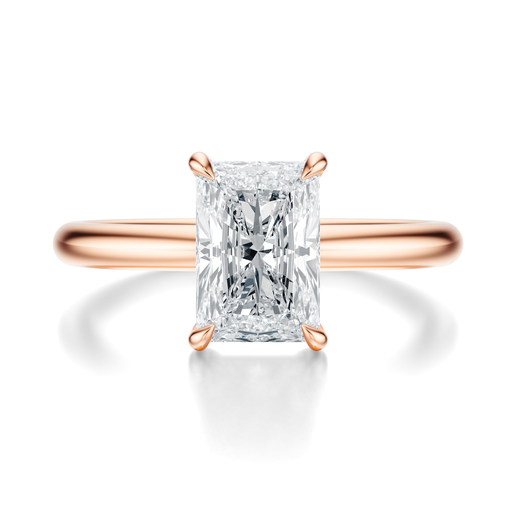Signature Solitaire Radiant Engagement Ring - Rose Gold Polished Band - Front View