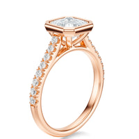 Signature Bezel Asscher Engagement Ring - Rose Gold Pavé Band - Side View