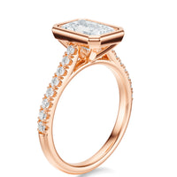 Signature Bezel Emerald Engagement Ring - Rose Gold Pavé Band - Side View