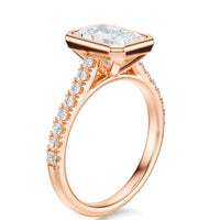 Signature Bezel Radiant Engagement Ring - Rose Gold Pavé Band - Side View