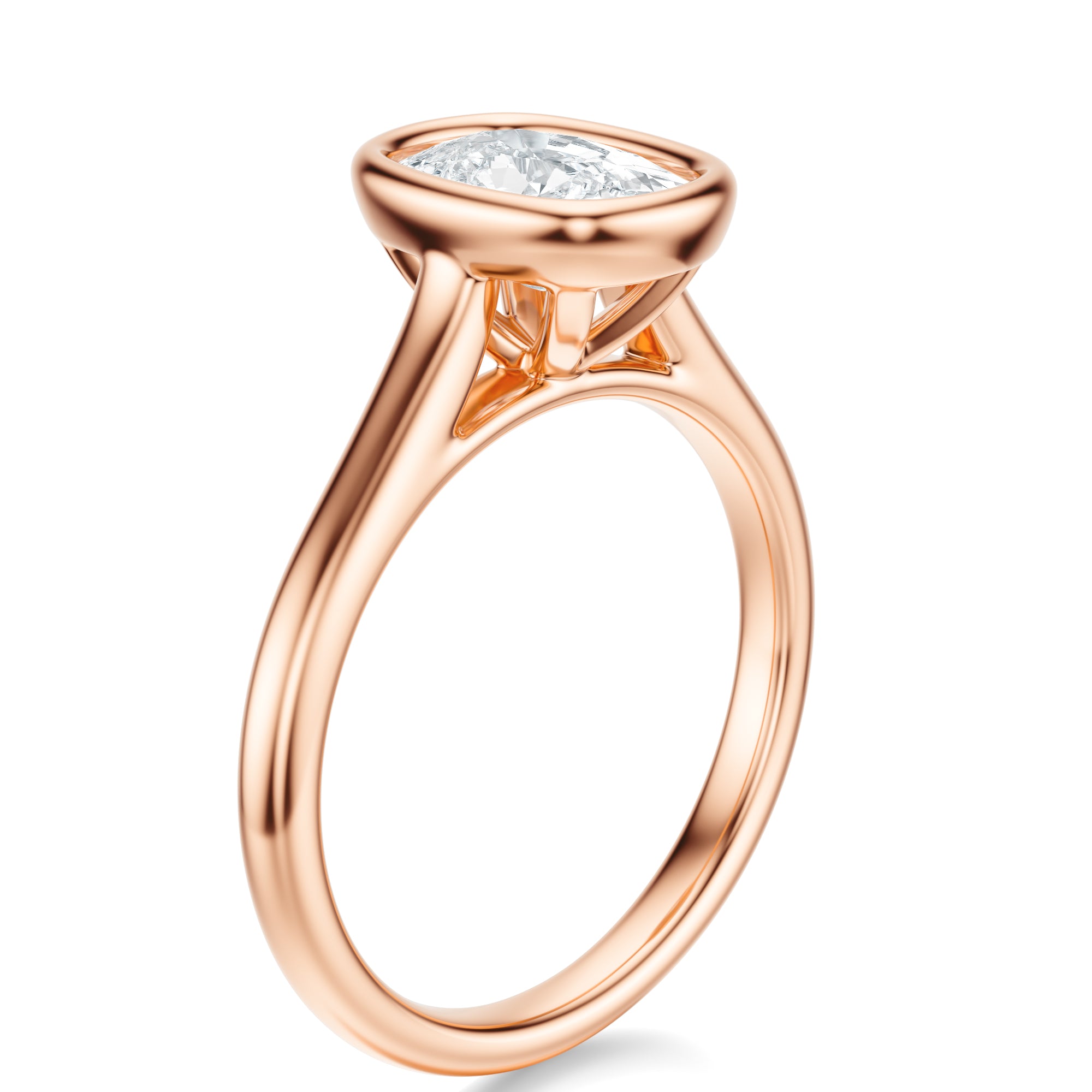 Signature Bezel Elongated Cushion Engagement Ring - Rose Gold Polished Band - Side View