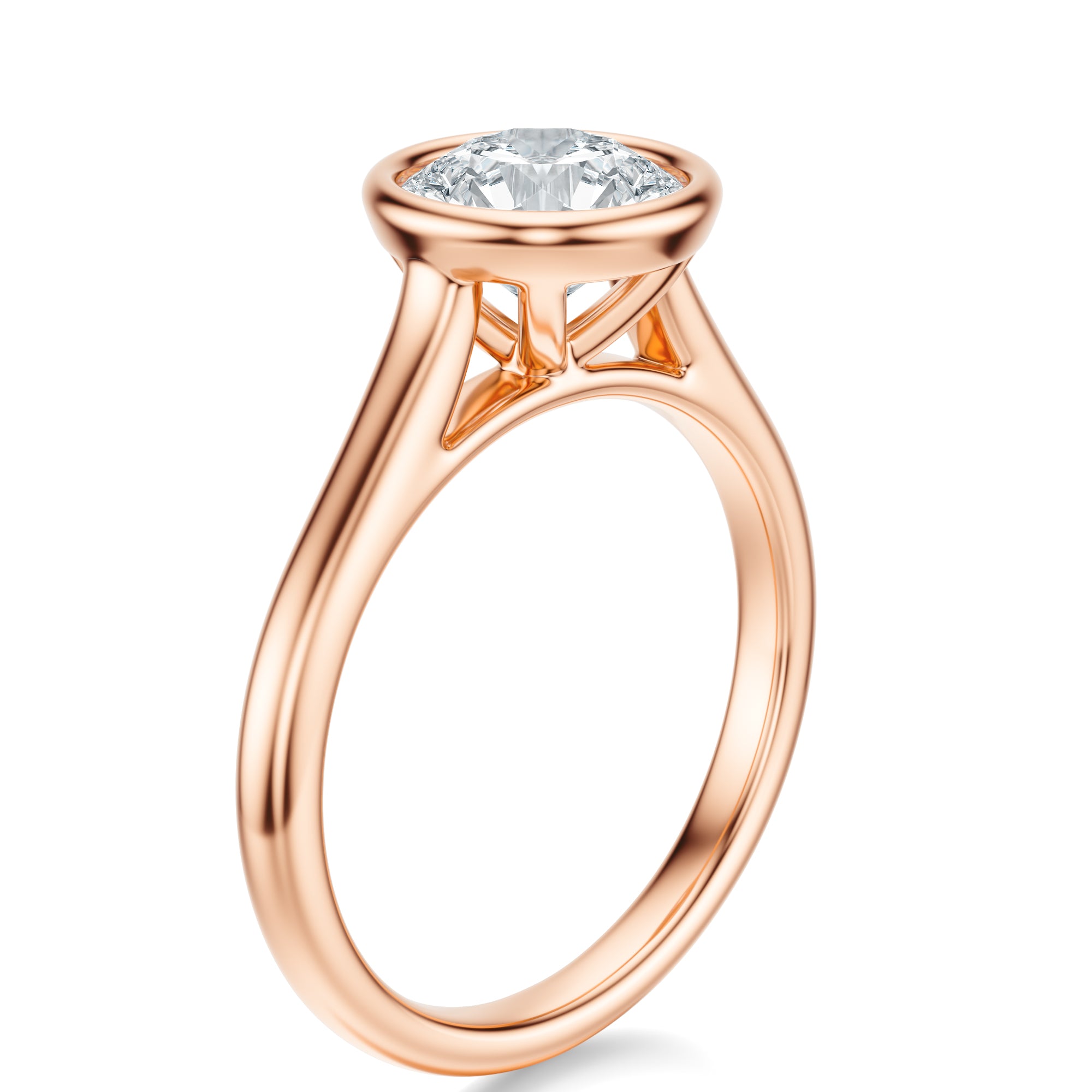 Signature Bezel Round Engagement Ring - Rose Gold Polished Band - Side View