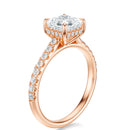 Signature Cathedral Hidden Halo Asscher Engagement Ring - Rose Gold Pavé Band - Side View
