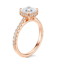 Signature Cathedral Hidden Halo Asscher Engagement Ring - Rose Gold Pavé Band - Side View
