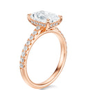 Signature Cathedral Hidden Halo Radiant Engagement Ring - Rose Gold Pavé Band - Side View