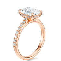 Signature Cathedral Hidden Halo Radiant Engagement Ring - Rose Gold Pavé Band - Side View