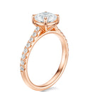 Signature Cathedral Cushion Engagement Ring - Rose Gold Pavé Band - Side View