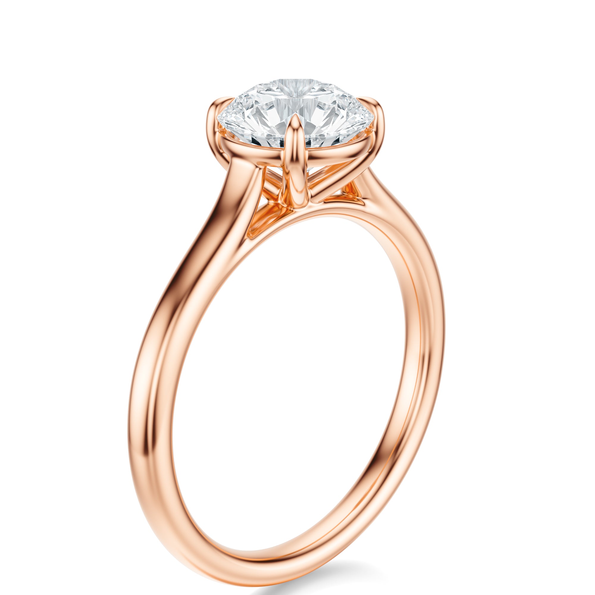 Signature Cathedral Round Engagement Ring - Rose Gold Polished Band - Side View
