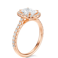 Signature Halo Elongated Cushion Engagement Ring - Rose Gold Pavé Band - Side View