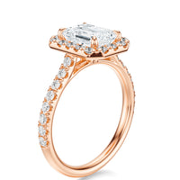 Signature Halo Emerald Engagement Ring - Rose Gold Pavé Band - Side View