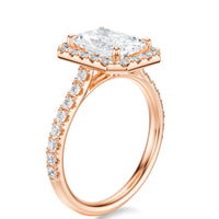 Signature Halo Radiant Engagement Ring - Rose Gold Pavé Band - Side View